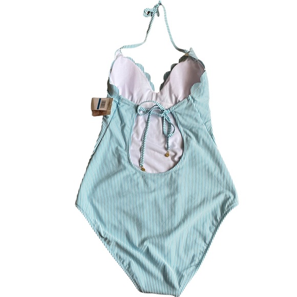NWT Jessica Simpson One-Piece Scalloped Blue Striped Swimsuit Size XL - Picture 3 of 8